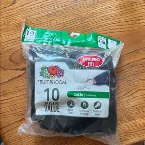 Fruit of the Loom Black Ankle Socks 10-Pack Size 4-10